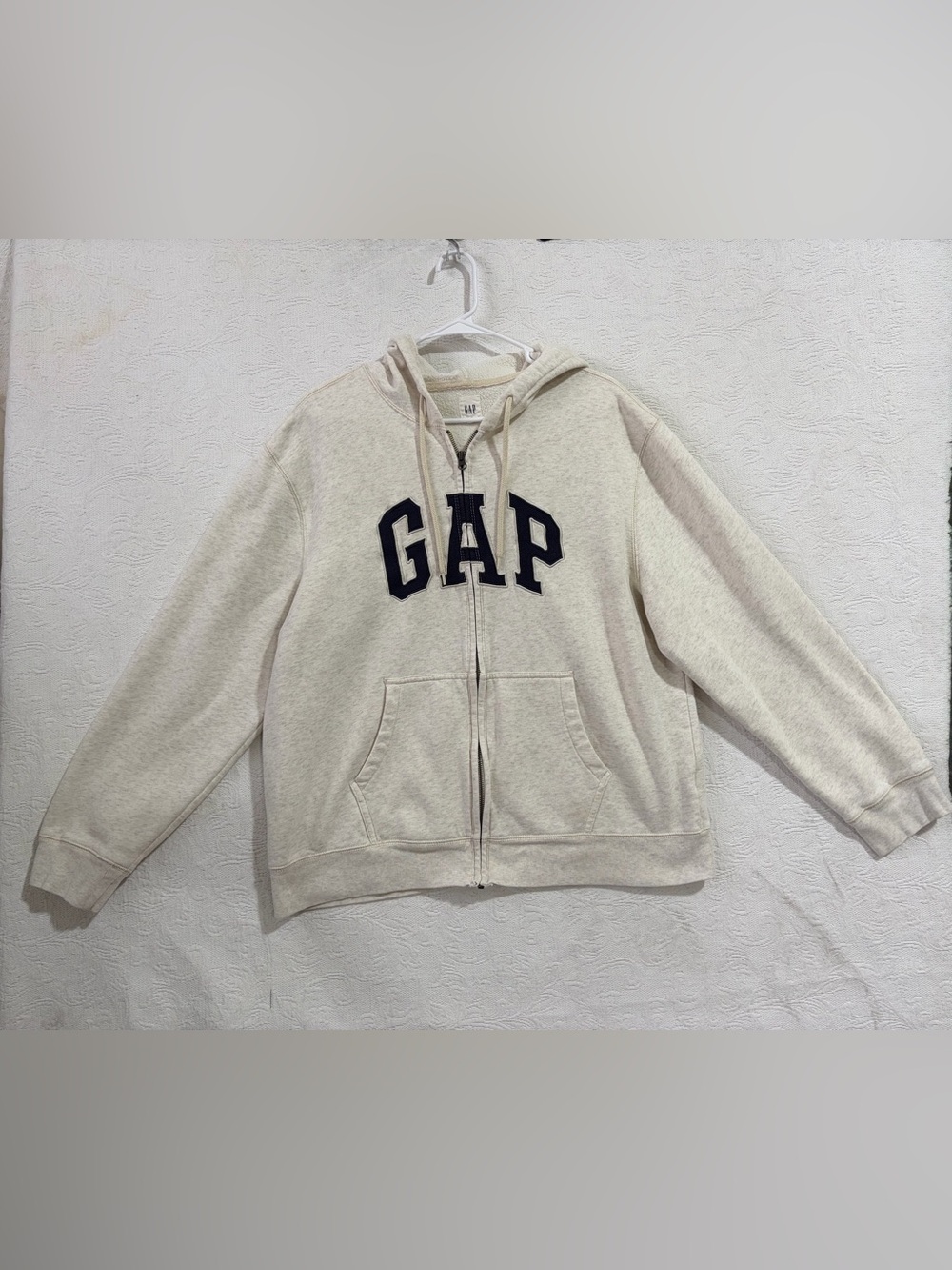 GAP Women’s Cream Full-Zip Hoodie with Navy Logo